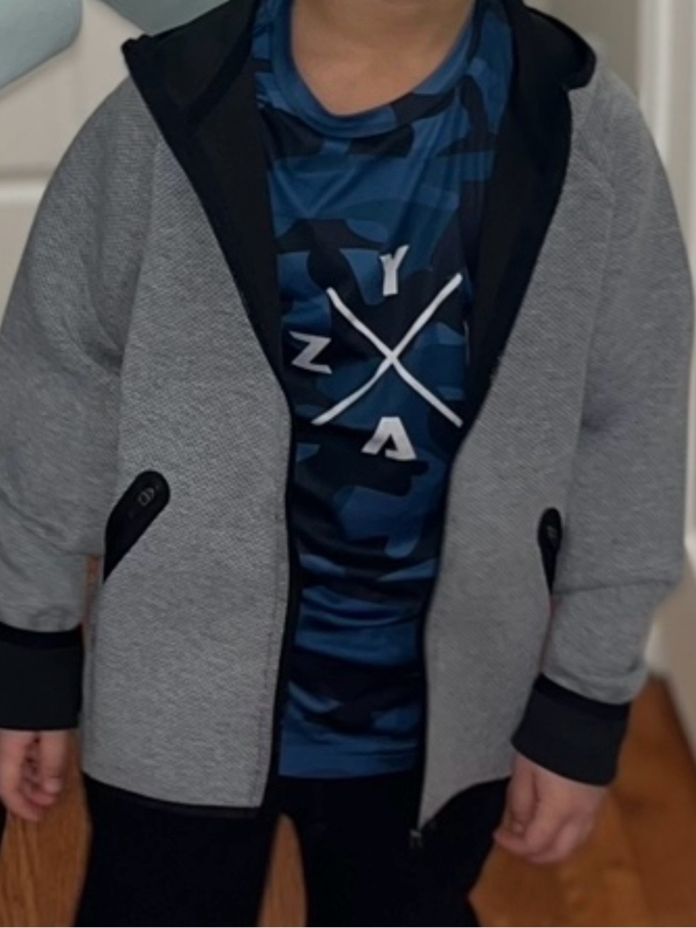 ZYIA Kids Gray Hooded Zip Jacket with Black Trim